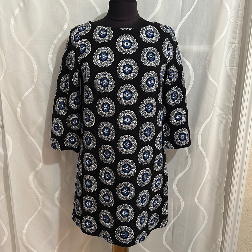 Loft, Black & Blue Design, 3/4 Sleeve Dress, Size Small
